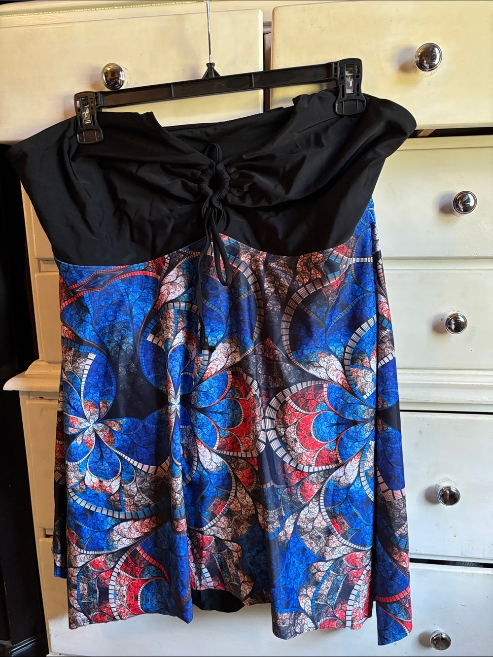 Strapless Blue Floral Print Summer Dress